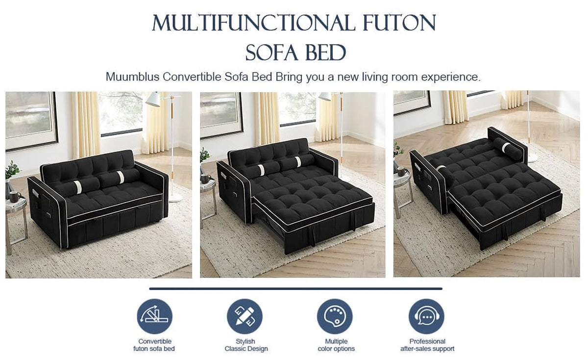 Black Velvet Pull Out Sofa Bed V10600