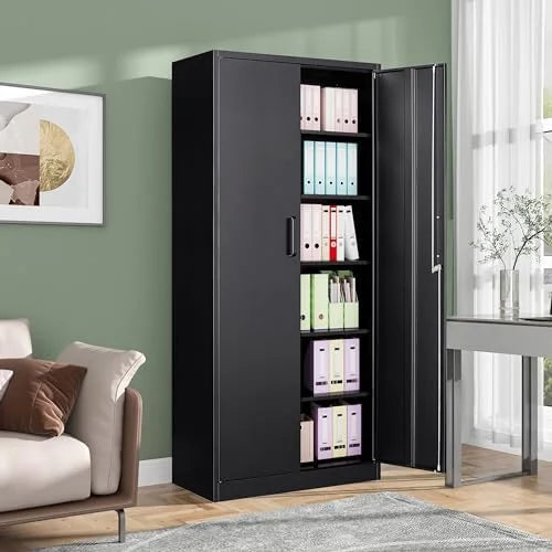 Metal Cabinet with Drawers 71" Locking Steel Cabinet with Doors and Shelves White 2 Drawers Y160710