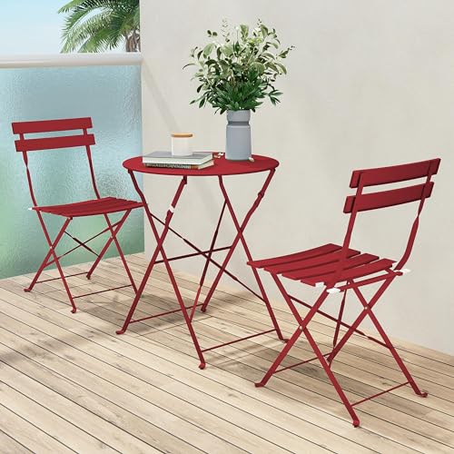 Red 3 Piece Folding Patio Bistro Set R8664