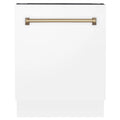 24 inch Tall Dishwasher in White Matte with Champagne Bronze Handle B981