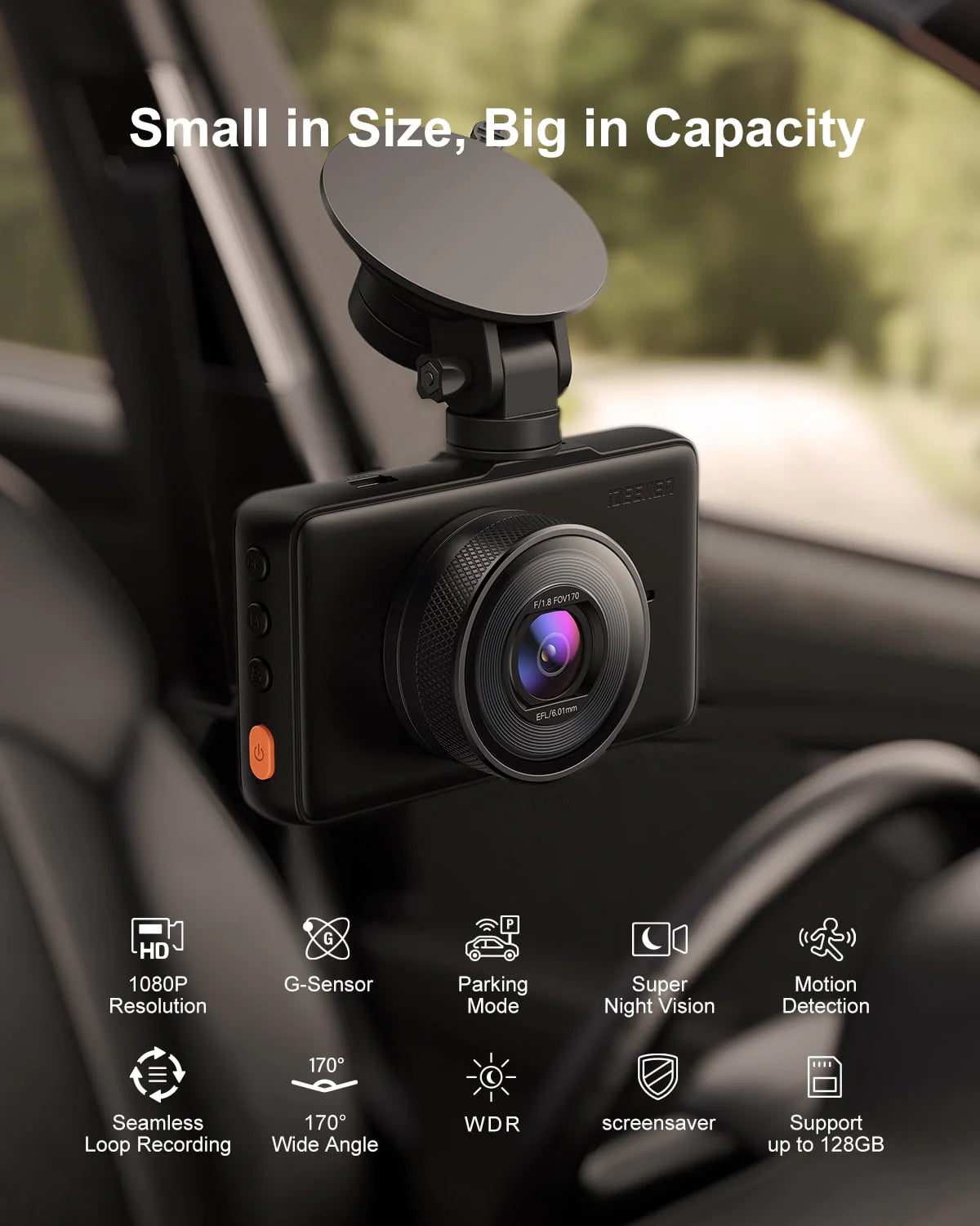 1080P Dash Cam with Night Vision, 3 Inch LCD, 170° Wide Angle U6366