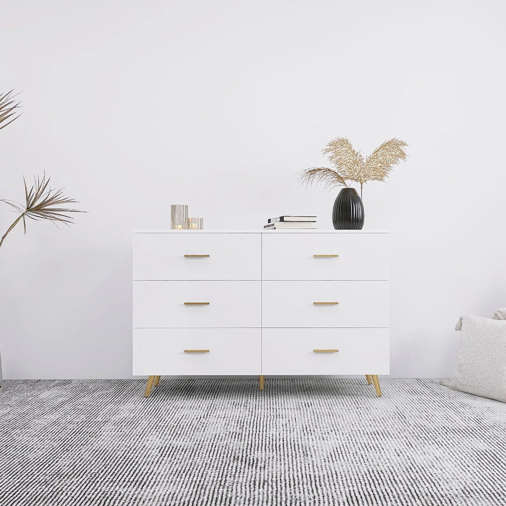 White 6 Drawer High Glossy Chest of Drawer with Golden Handle X346384