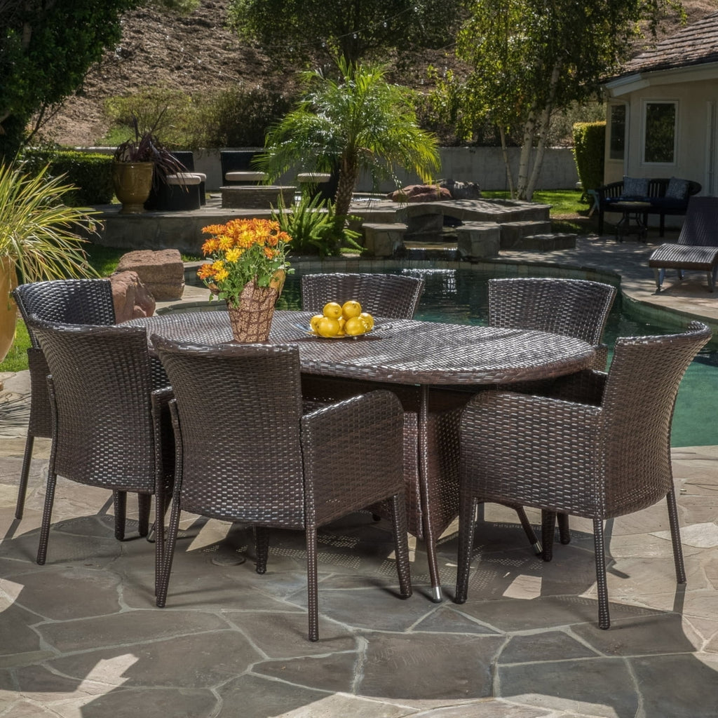 Multi-brown 7 Piece PE Wicker Outdoor Dining Set D1278