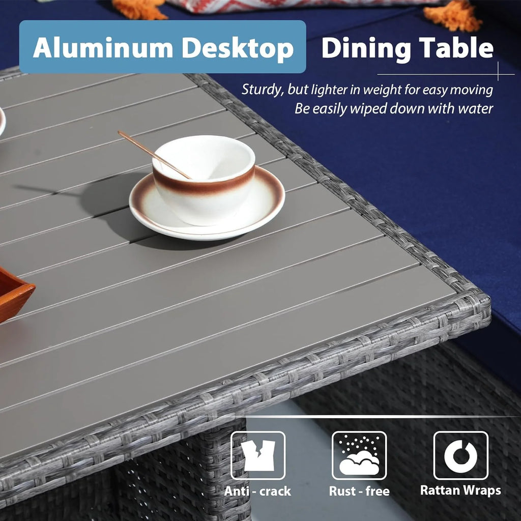 7 Piece Patio Furniture Set with Dining Table and Ottomans C4095