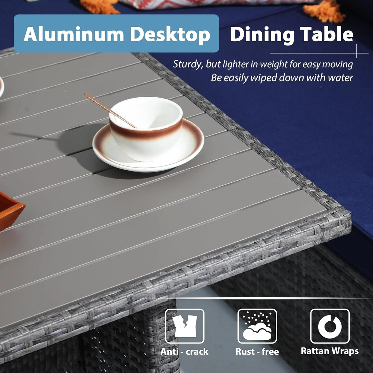 7 Piece Patio Furniture Set with Dining Table and Ottomans C4095