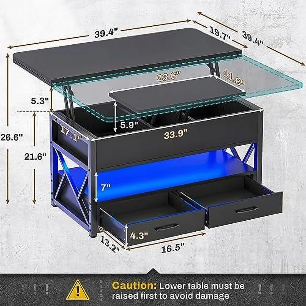40" Lift Top Coffee Table with 2 Drawers & LED Light B429403
