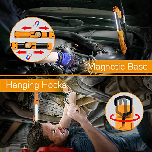 1000LM Rechargeable LED Work Light with Dual Magnetic Bases & Hanging Hooks, 4 Lighting Modes, Pack of 2 Q932