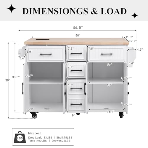 56.5'' White Kitchen Island with Drop Leaf O192280