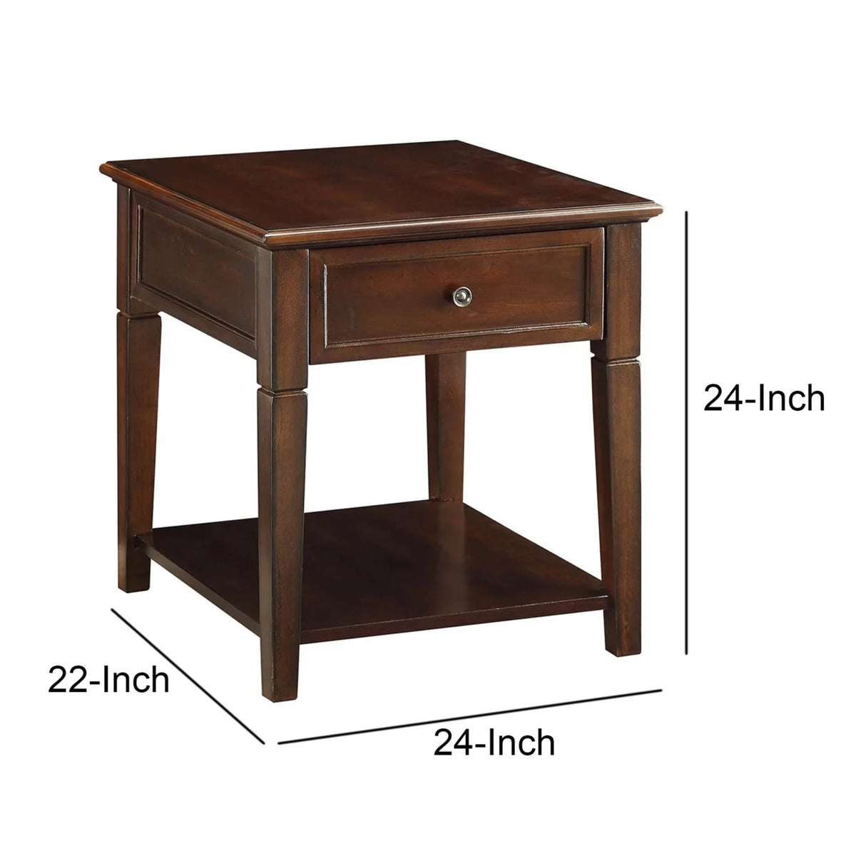Walnut Brown Wooden End Table with One Drawer and One Shelf Y8921