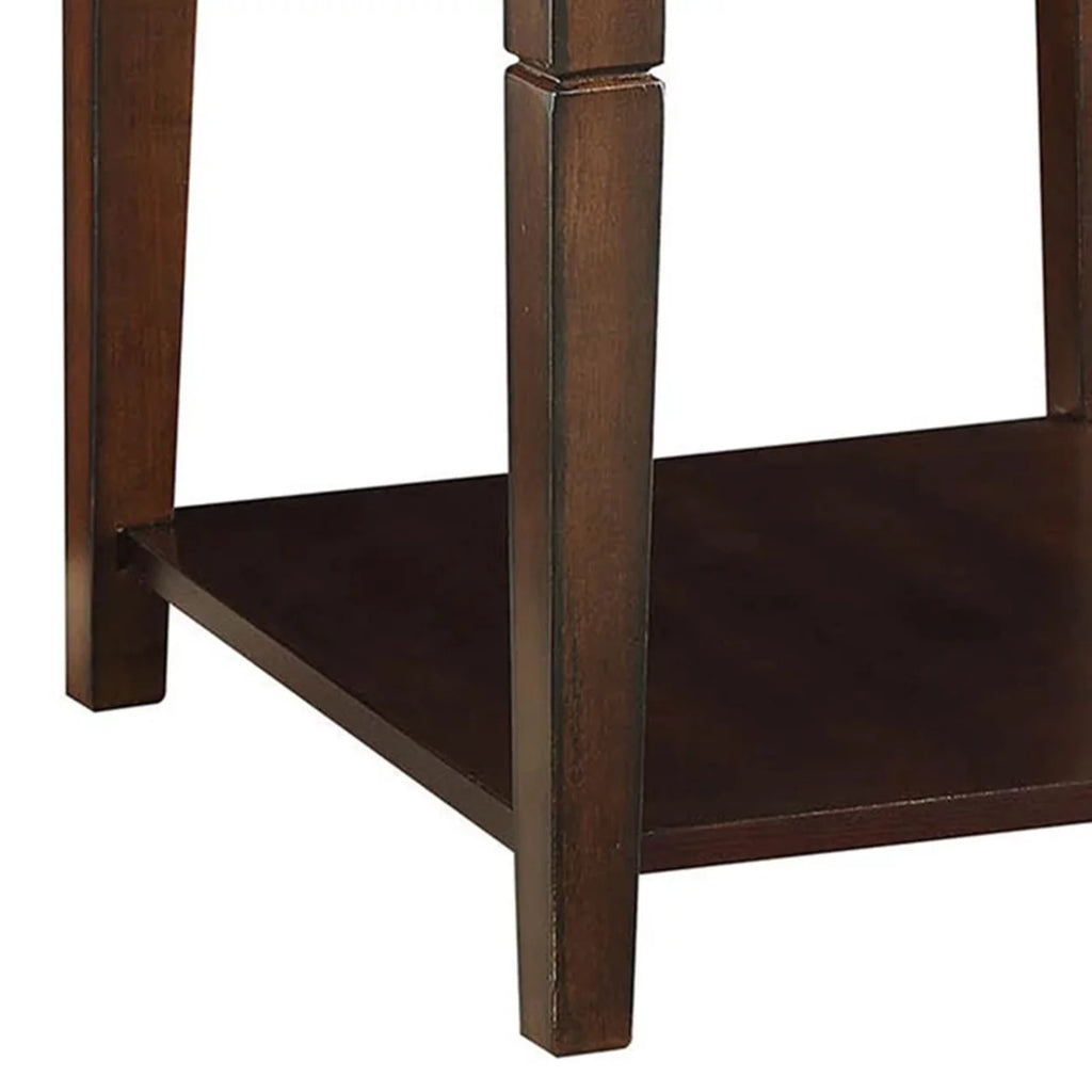 Walnut Brown Wooden End Table with One Drawer and One Shelf Y8921