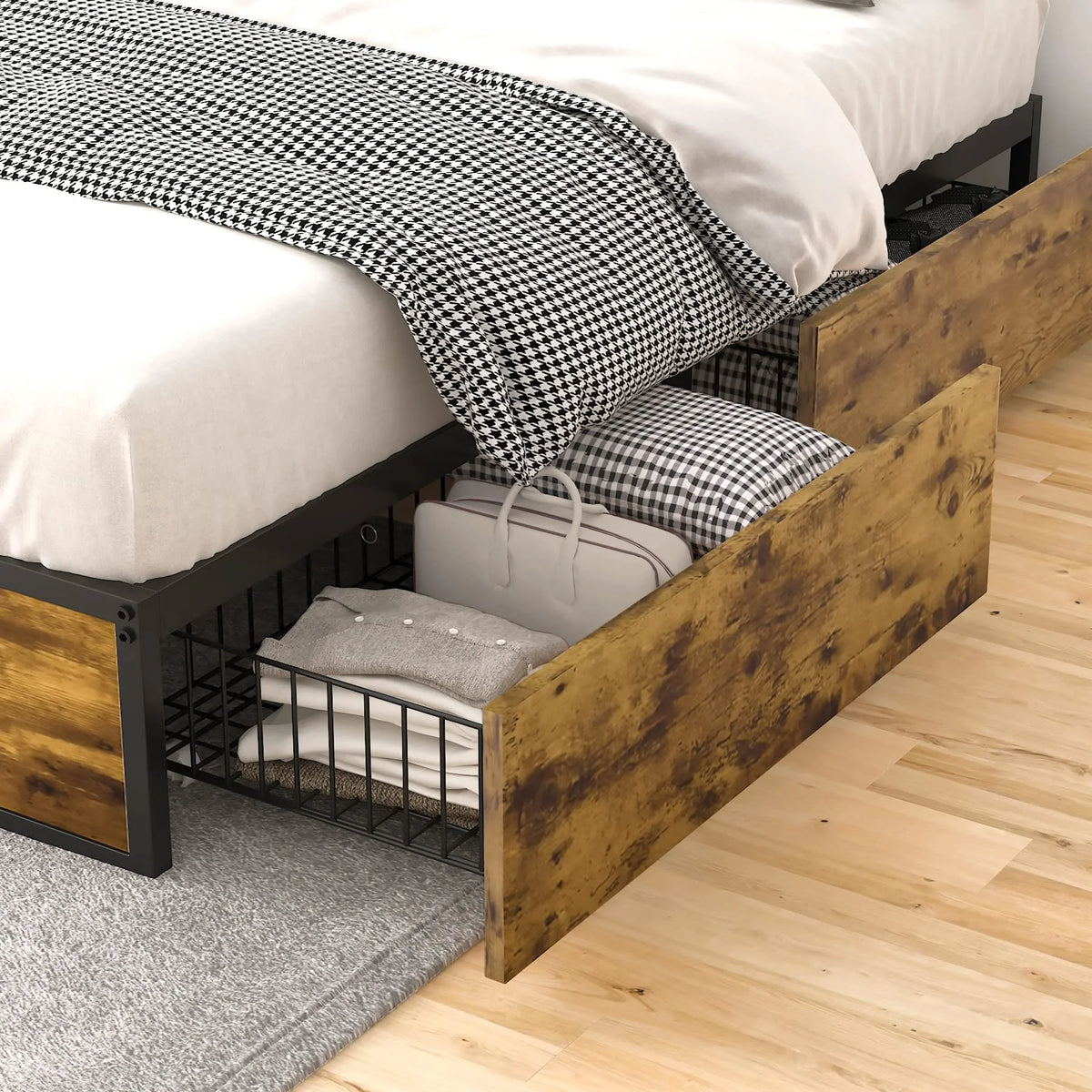 Queen Platform Bed with 4 XL Drawers J588