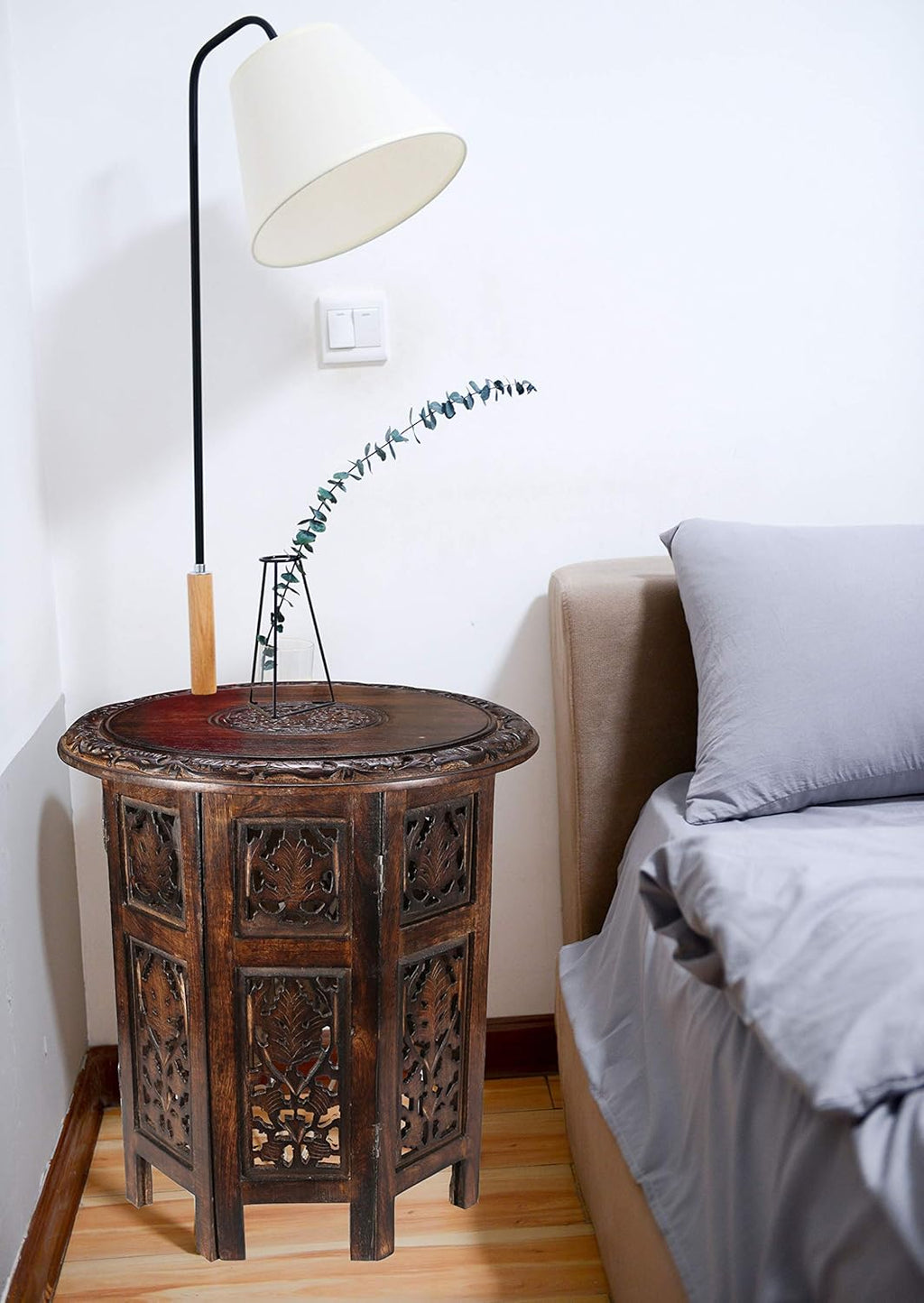 Solid Wood Hand Carved Octagonal Accent Table 18 Inch U738581