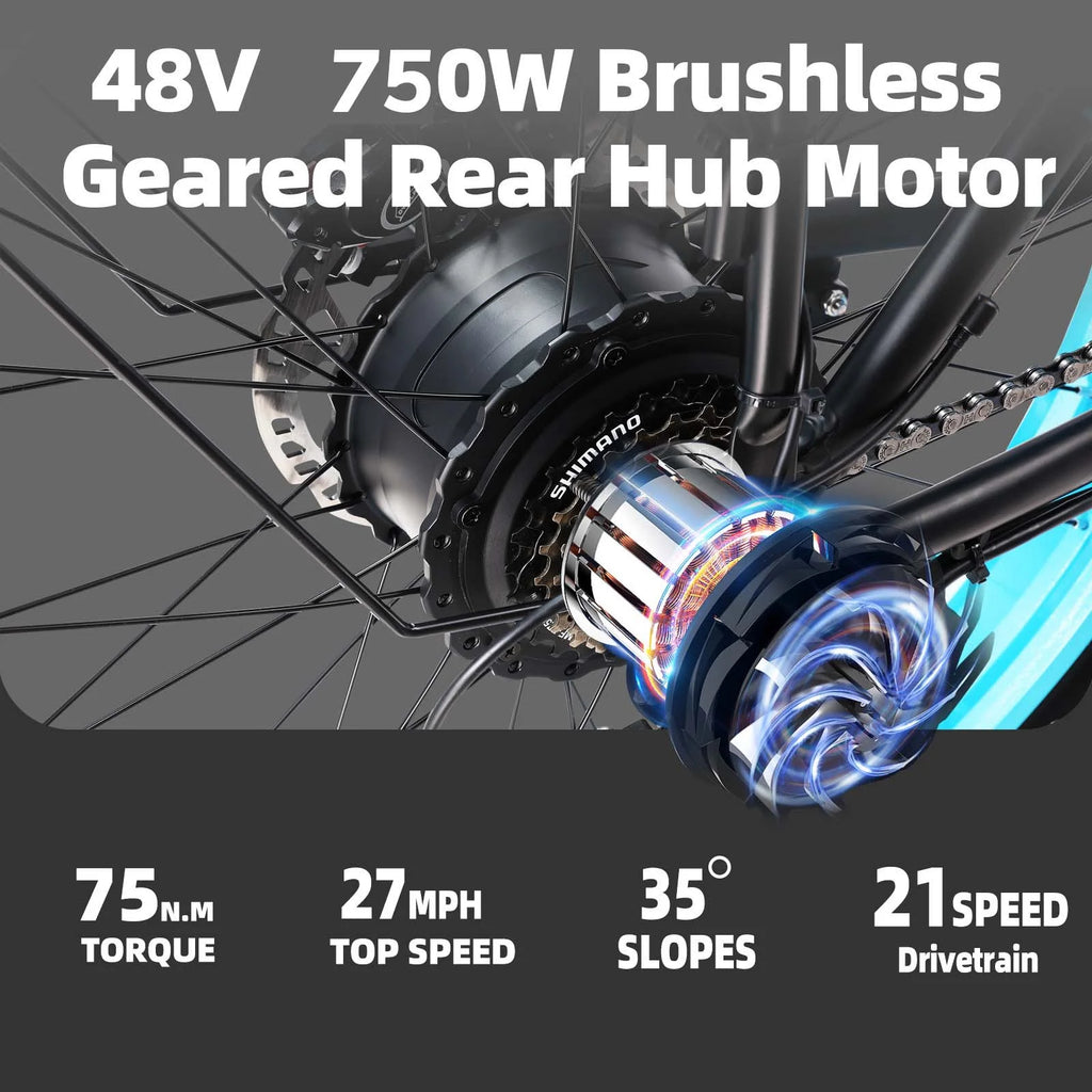 750W 48V 13AH Removable Battery 26" Fat Tire Electric Bike U6097
