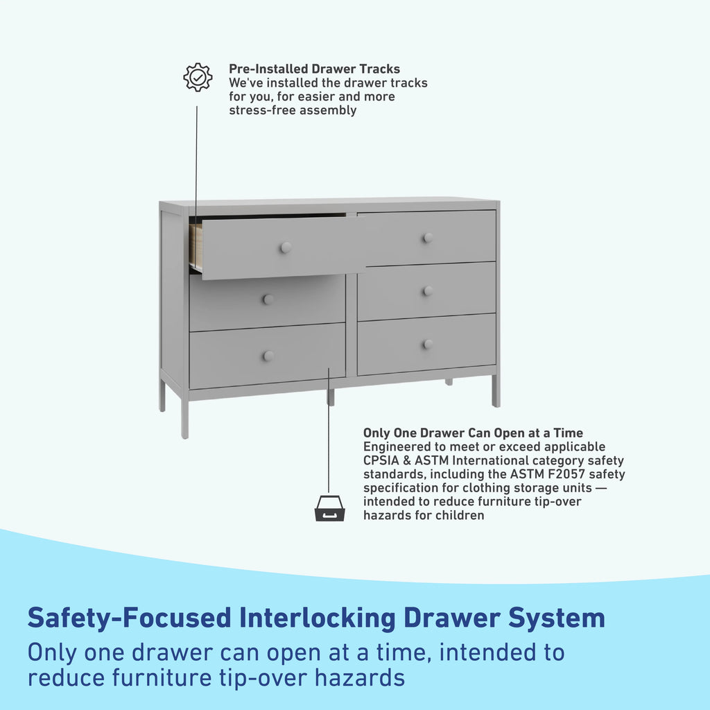 White 6 Drawer Double Dresser A24522