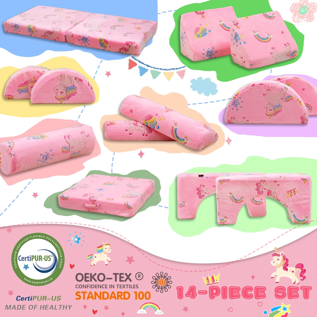 11 Pc Pink Modular Kids Play Couch O69122