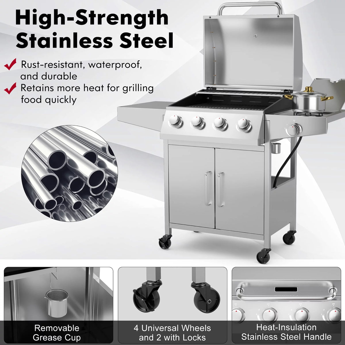 5-Burner Propane Gas BBQ Grill with Side Burner T76413