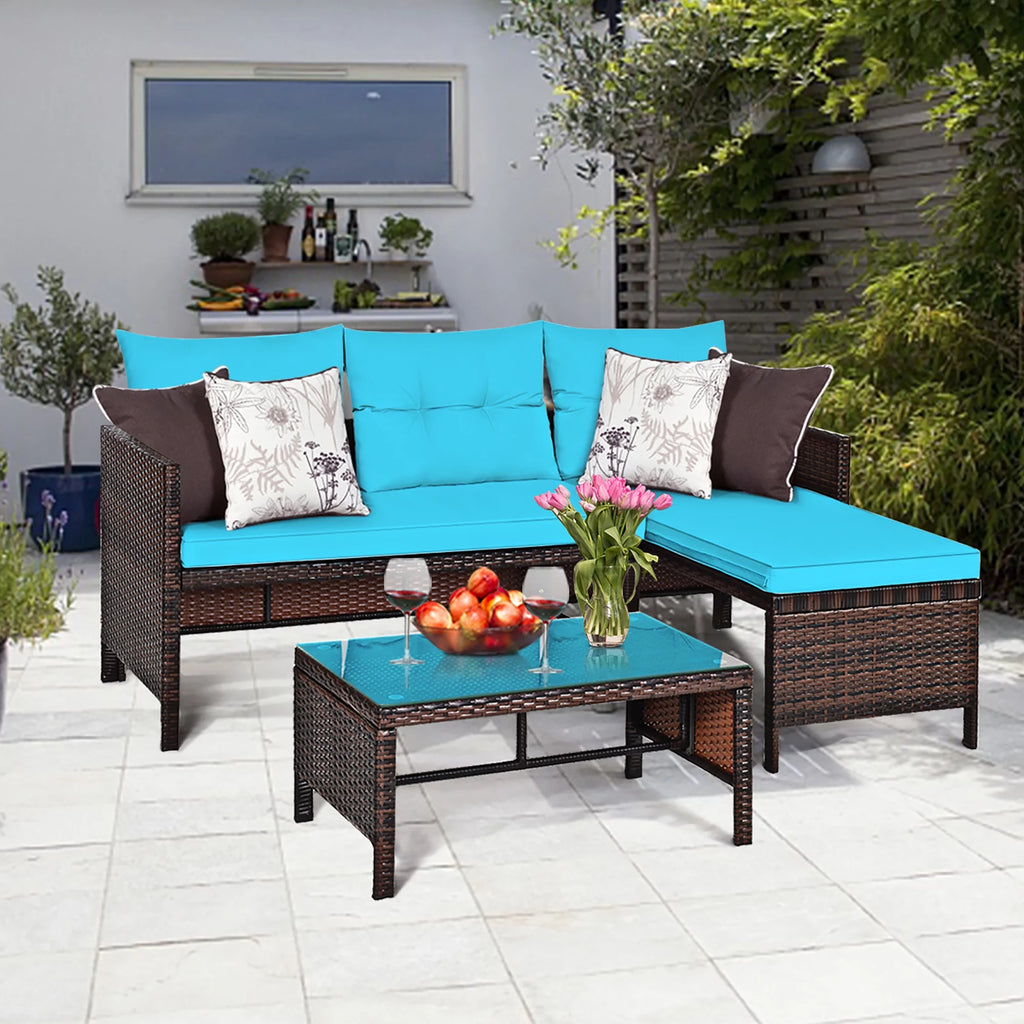 3 Pc Wicker Rattan Patio Sofa Set B73481