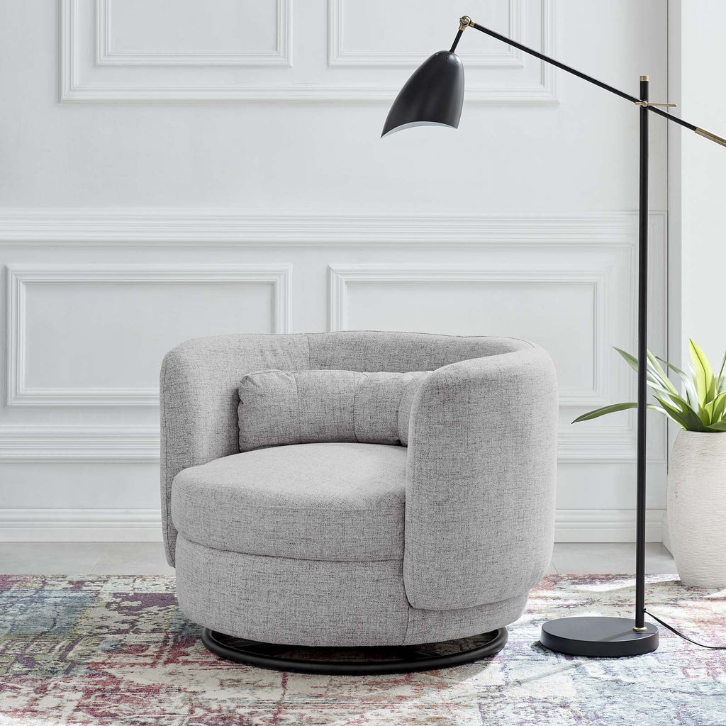 Black Grey Fabric Swivel Accent Chair L164