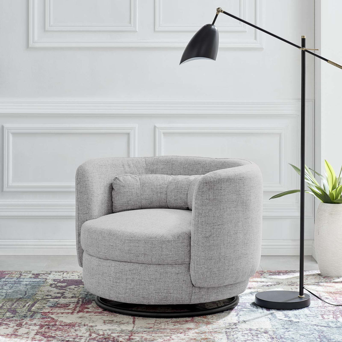 Black Grey Fabric Swivel Accent Chair L164