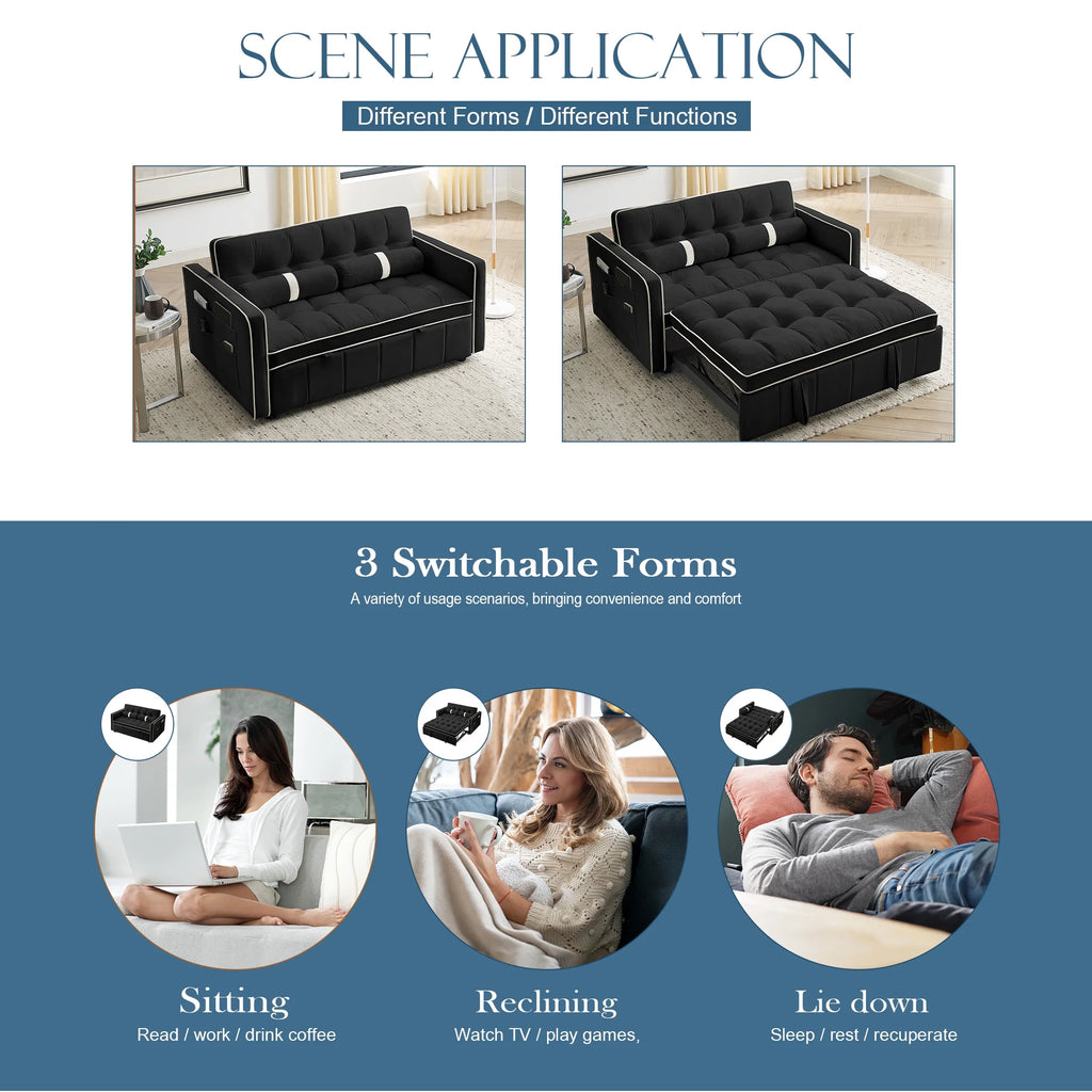 Black Velvet Pull Out Sofa Bed V10600