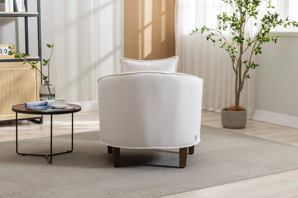 Beige Linen Upholstered Accent Chair with Ottoman L7246