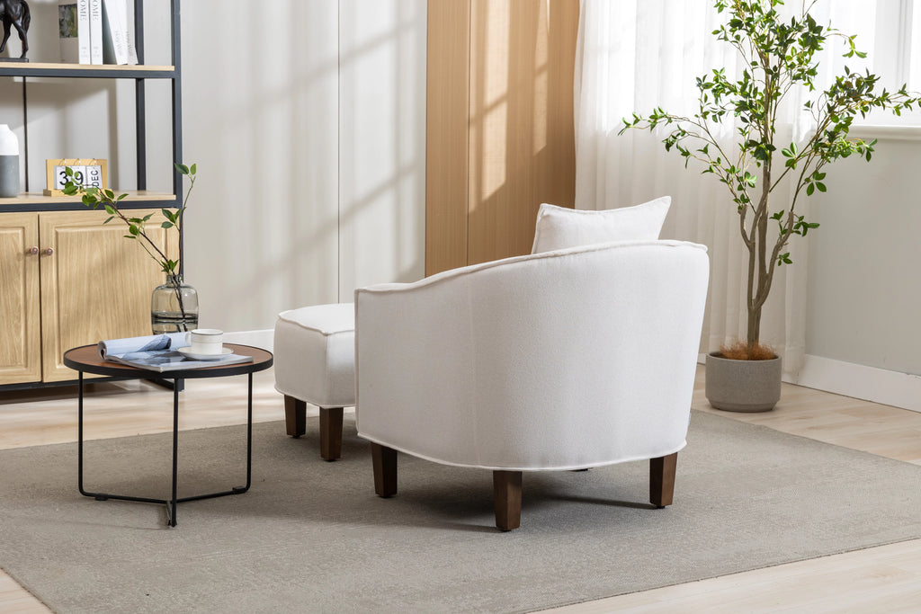 Beige Linen Upholstered Accent Chair with Ottoman L7246