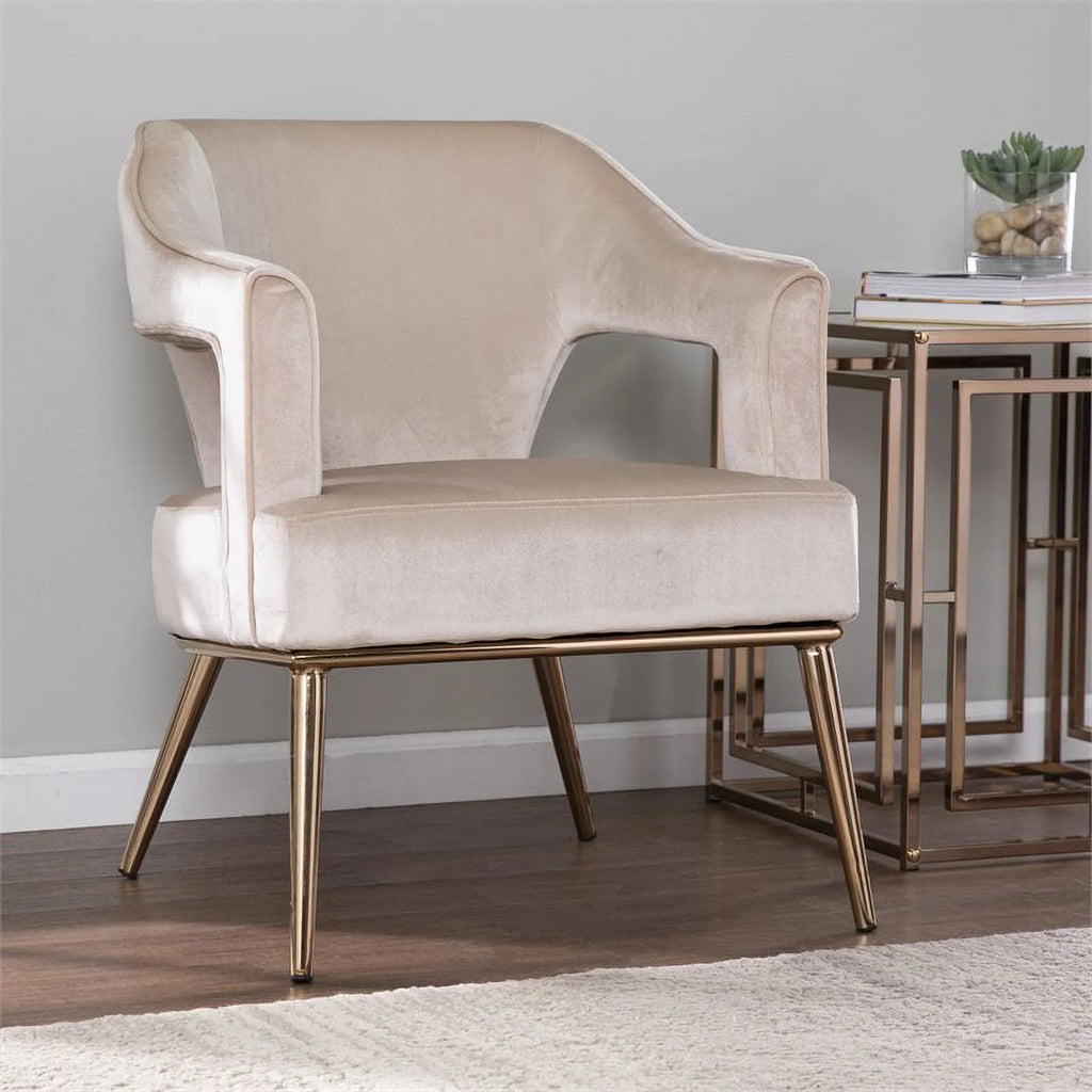 Velvet Upholstered Accent Arm Chair in Taupe D7603