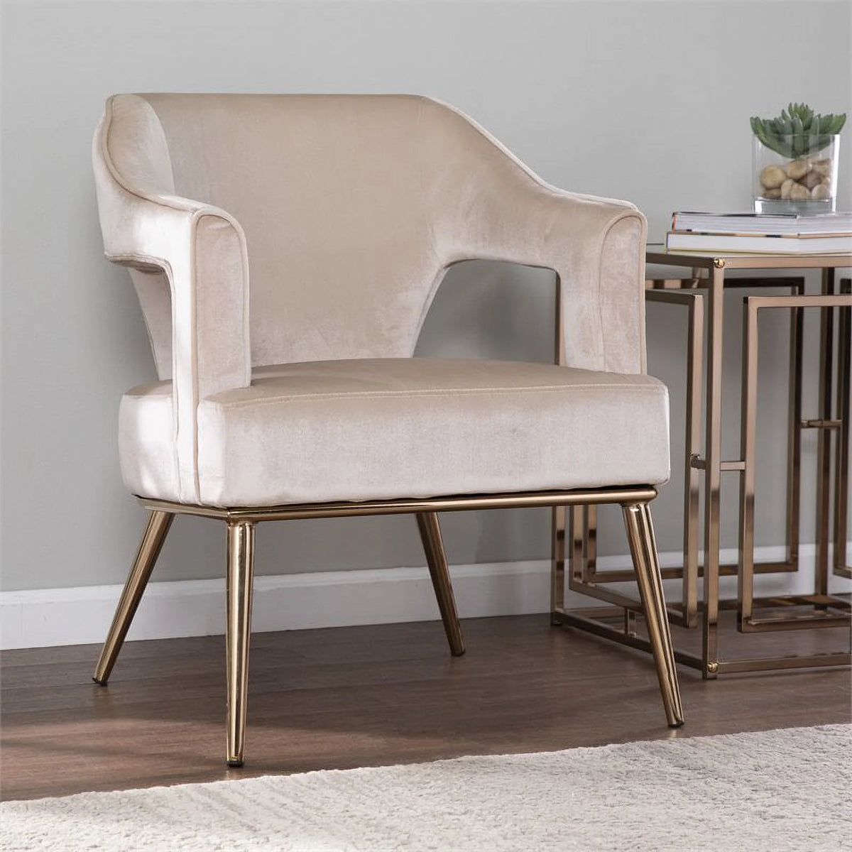 Velvet Upholstered Accent Arm Chair in Taupe D7603