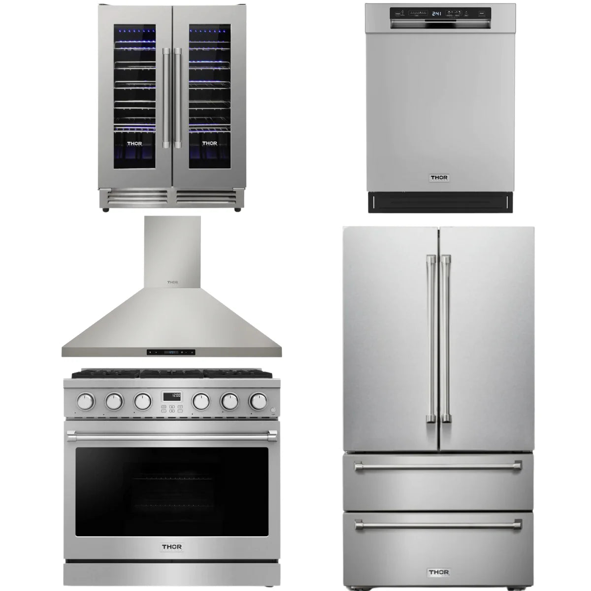 36 Gas Range, Range Hood, Refrigerator, Dishwasher and Wine Cooler K5608