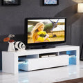 White High Gloss TV Stand with LED Shelf and Drawers D619