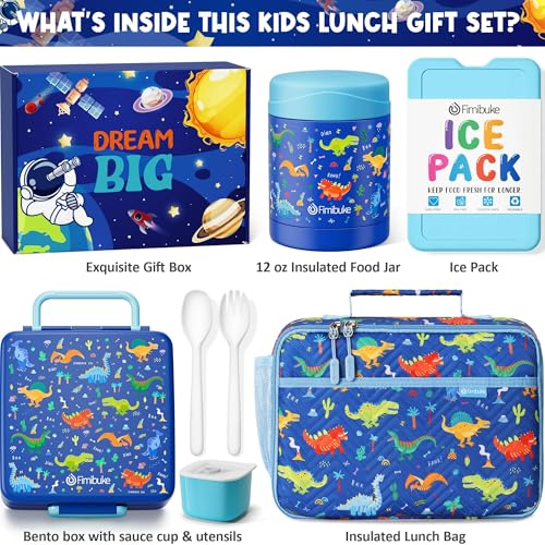 Kids Bento Snack Lunch Box with 4 Compartment, Insulated Lunch Bag, Stainless Steel Vacuum Thermos Food Jar, Ice Pack, Utensils Set G587858