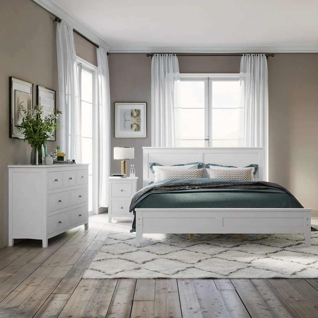3 Piece Wood Bedroom Furniture Set with Queen Size Bed, Nightstand and Dresser B226