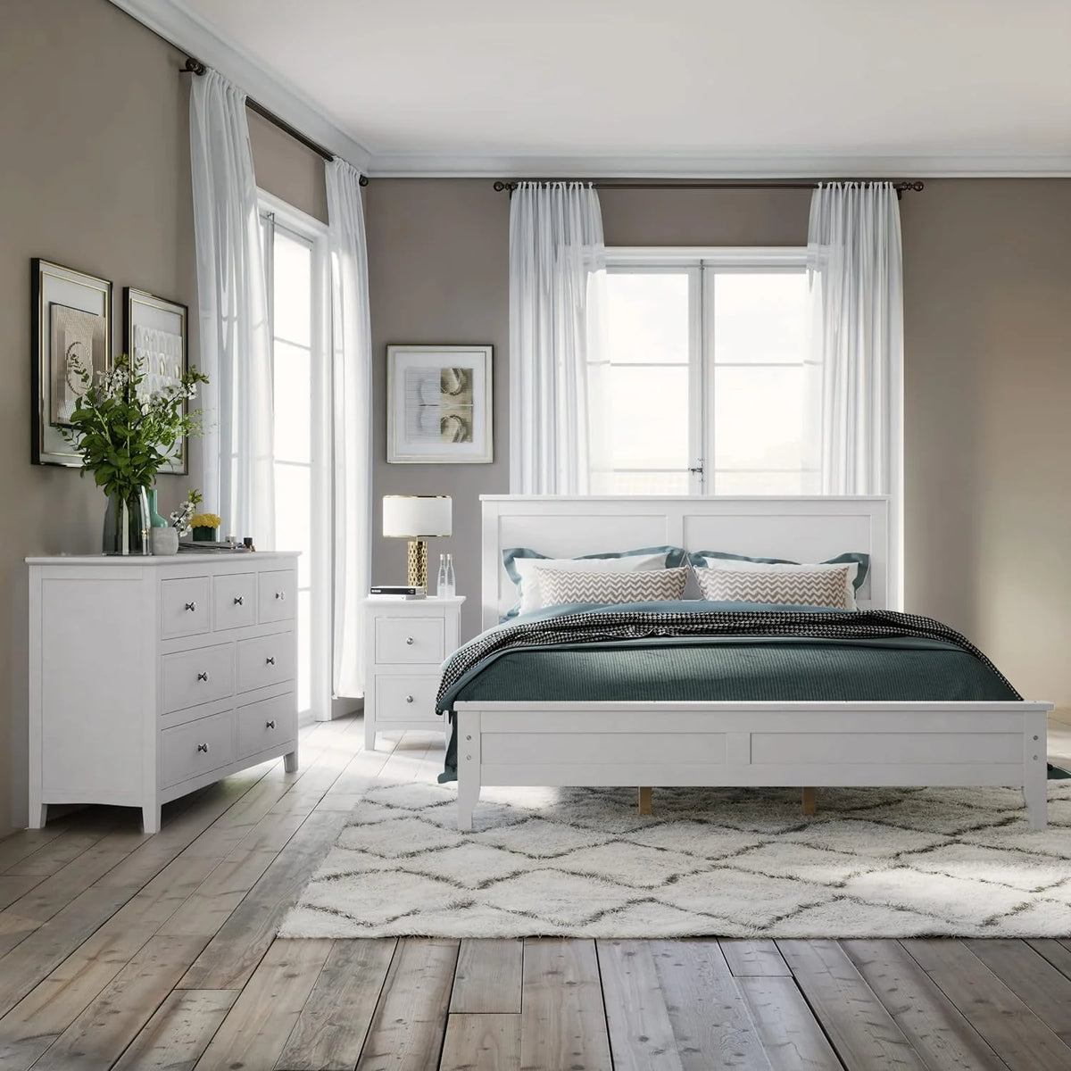 3 Piece Wood Bedroom Furniture Set with Queen Size Bed, Nightstand and Dresser B226