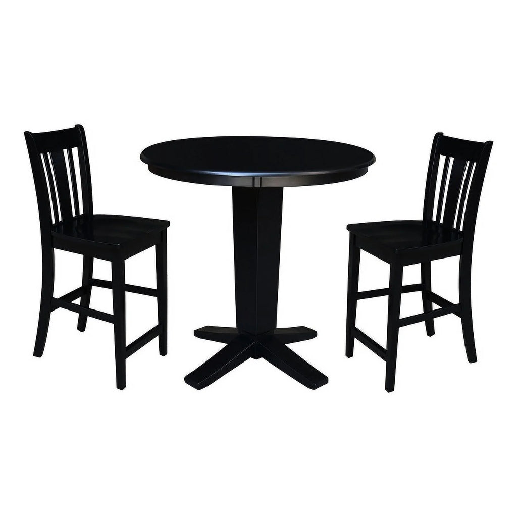 36" Solid Wood Round Top Dining Table with 2 Stools J222527