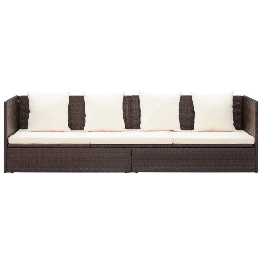 Outdoor Bed with Cushion Pillows Poly Rattan Brown C768