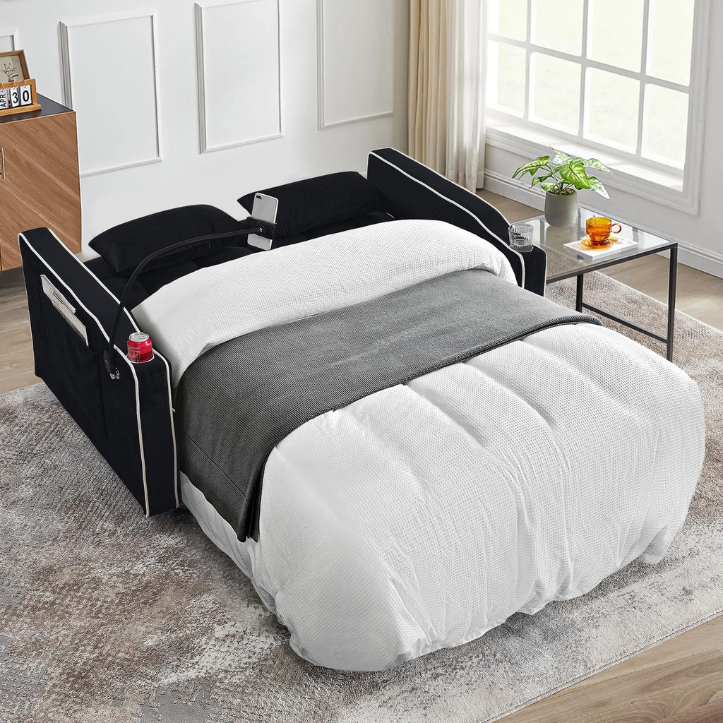 Gray Velvet Pull Out Sofa Bed with USB Port J353125