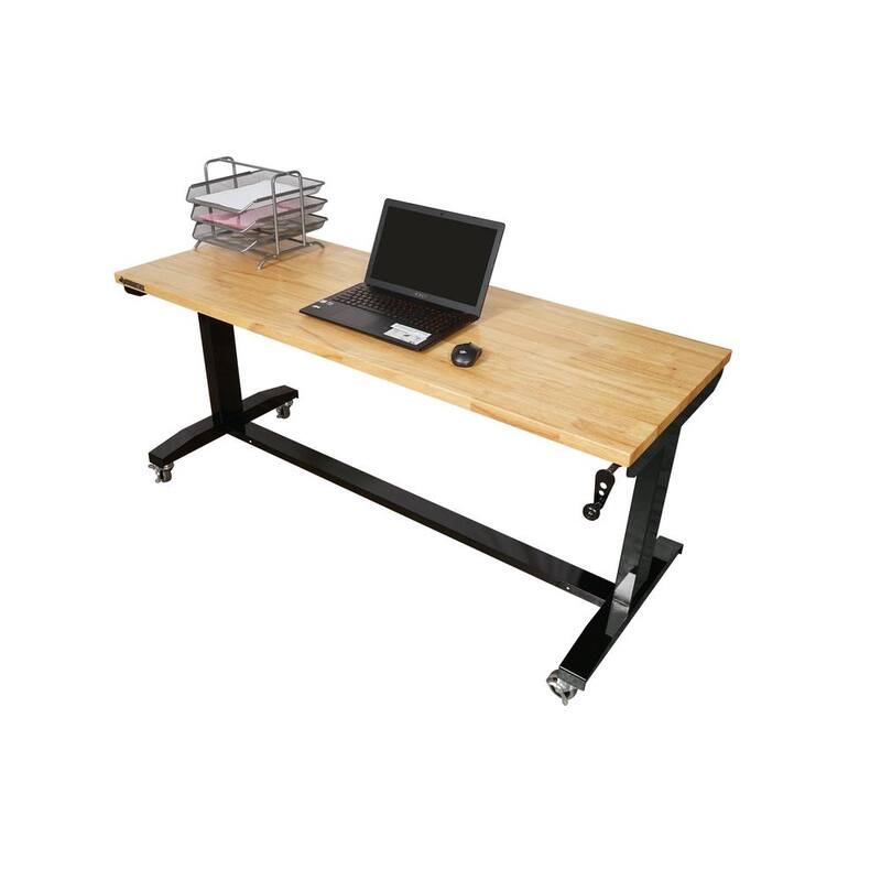 Adjustable Height Solid Wood Top Workbench Table in Black R982