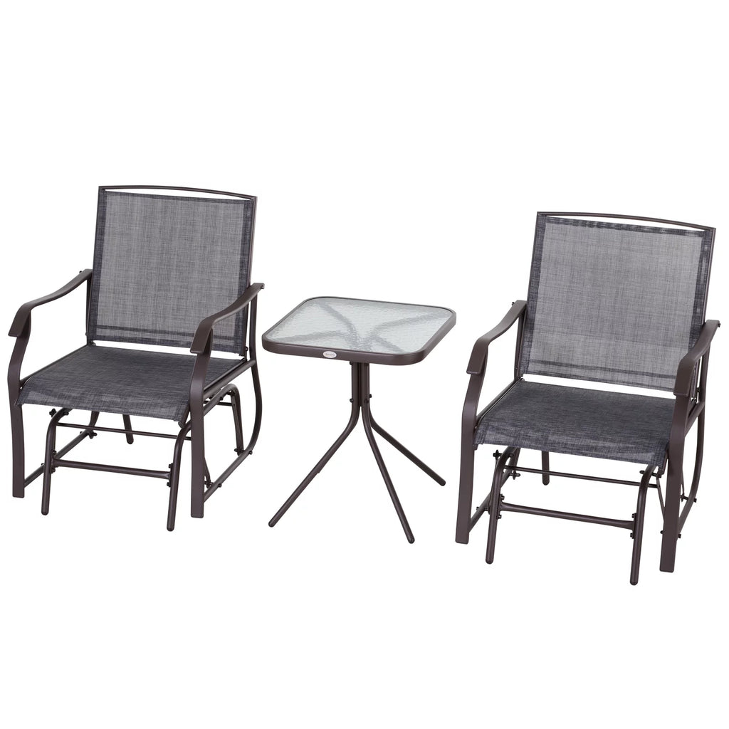 3 Pc Sling Fabric Rocking Glider Chair with Table Set Gray I19708