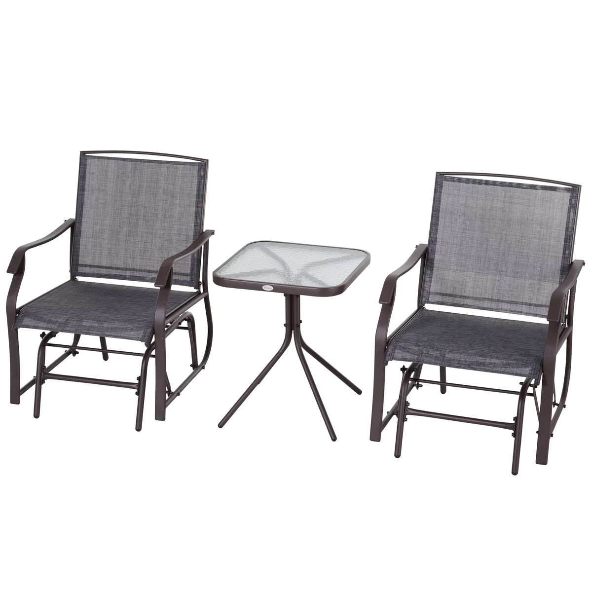 3 Pc Sling Fabric Rocking Glider Chair with Table Set Gray I19708