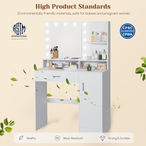 White Vanity Desk with Mirror & Lights S9706