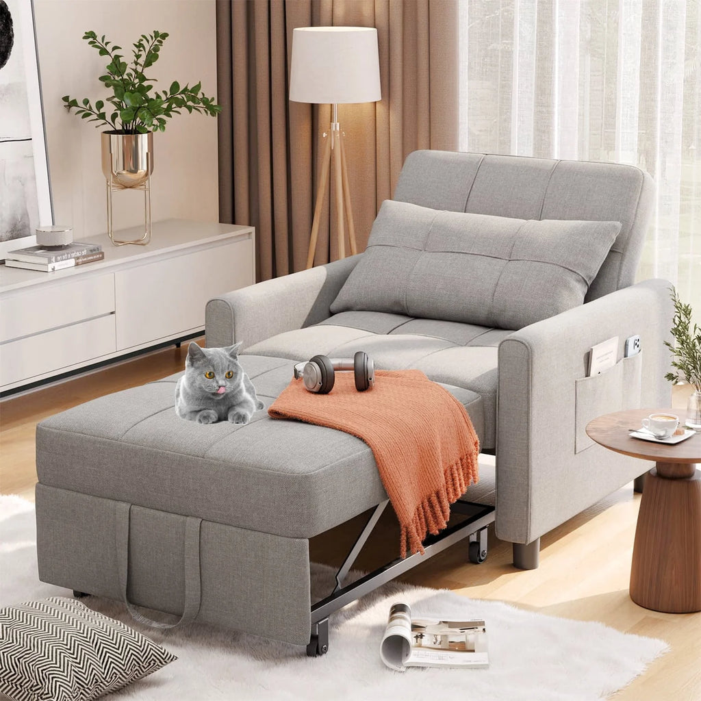 Adjustable 3 in 1 Sleeper Sofa Bed with Metal Frame, Dark Gray B46419