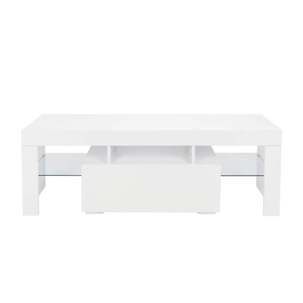 White High Gloss TV Stand with LED Shelf and Drawers D619