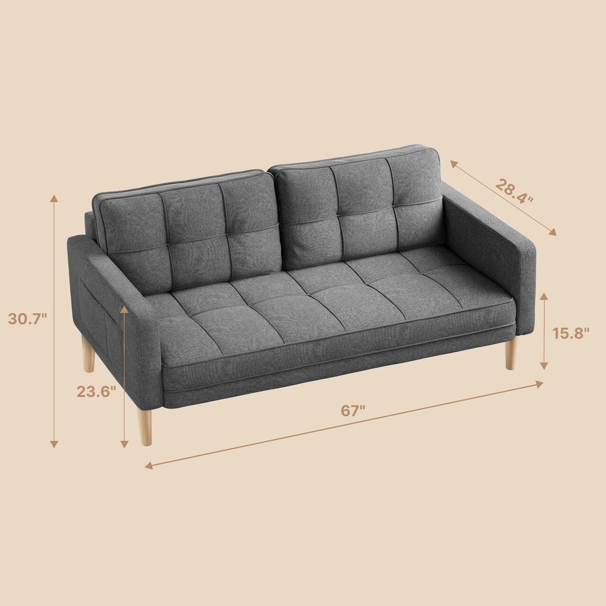 Gray Sofa with Storage Pockets N15427