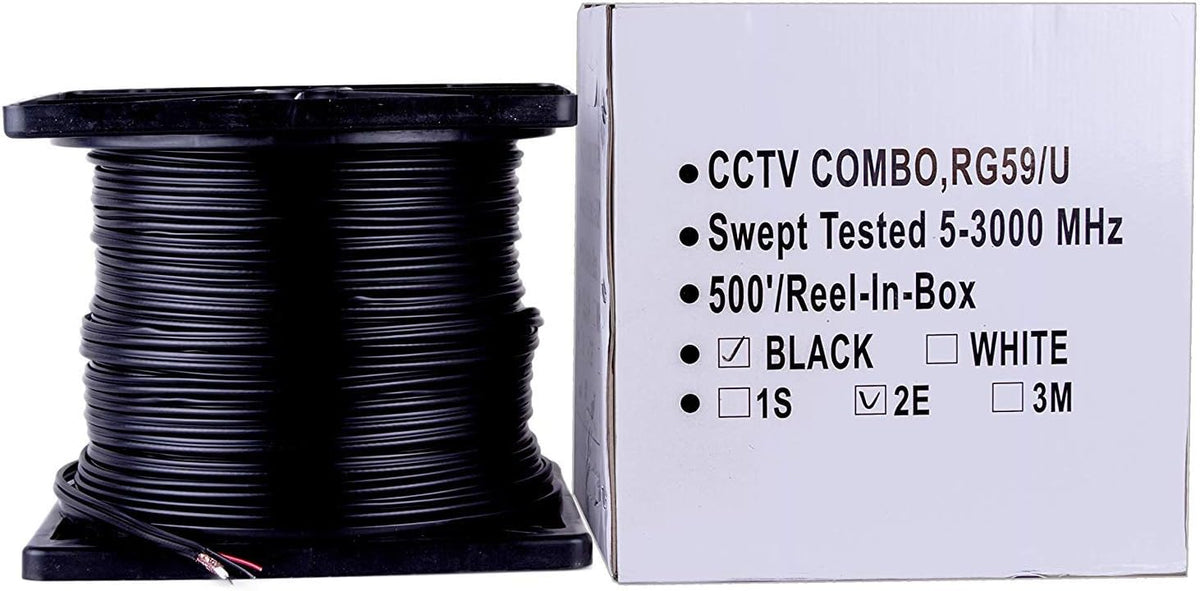 500 ft. RG59 Siamese CCTV Combo Coaxial Cable - 20AWG Video + 18/2 18AWG Power, Black X359