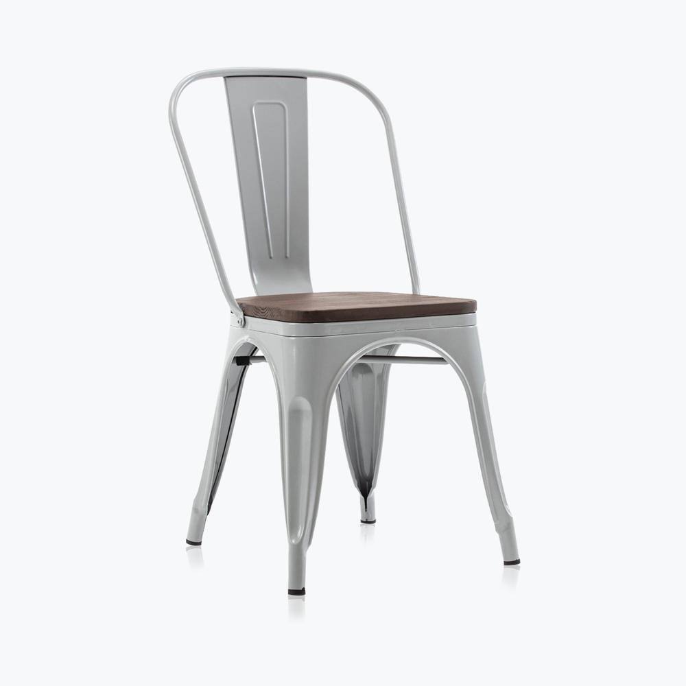 Metal Stackable Bistro Dining Chairs Set of 4 Wood Seat P57063