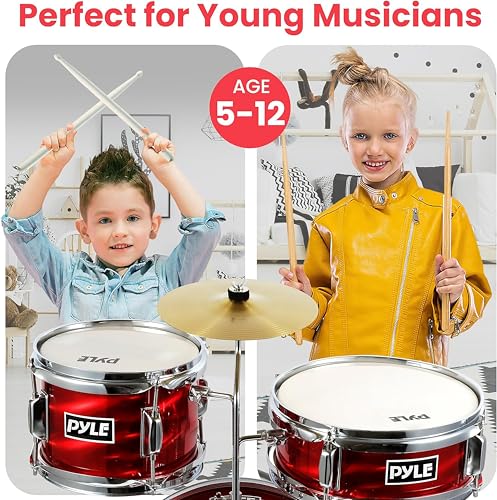 3 Piece Kids Drum Set with Bass Drum, Snare, Tom, Cymbal, Throne, Drumsticks B891