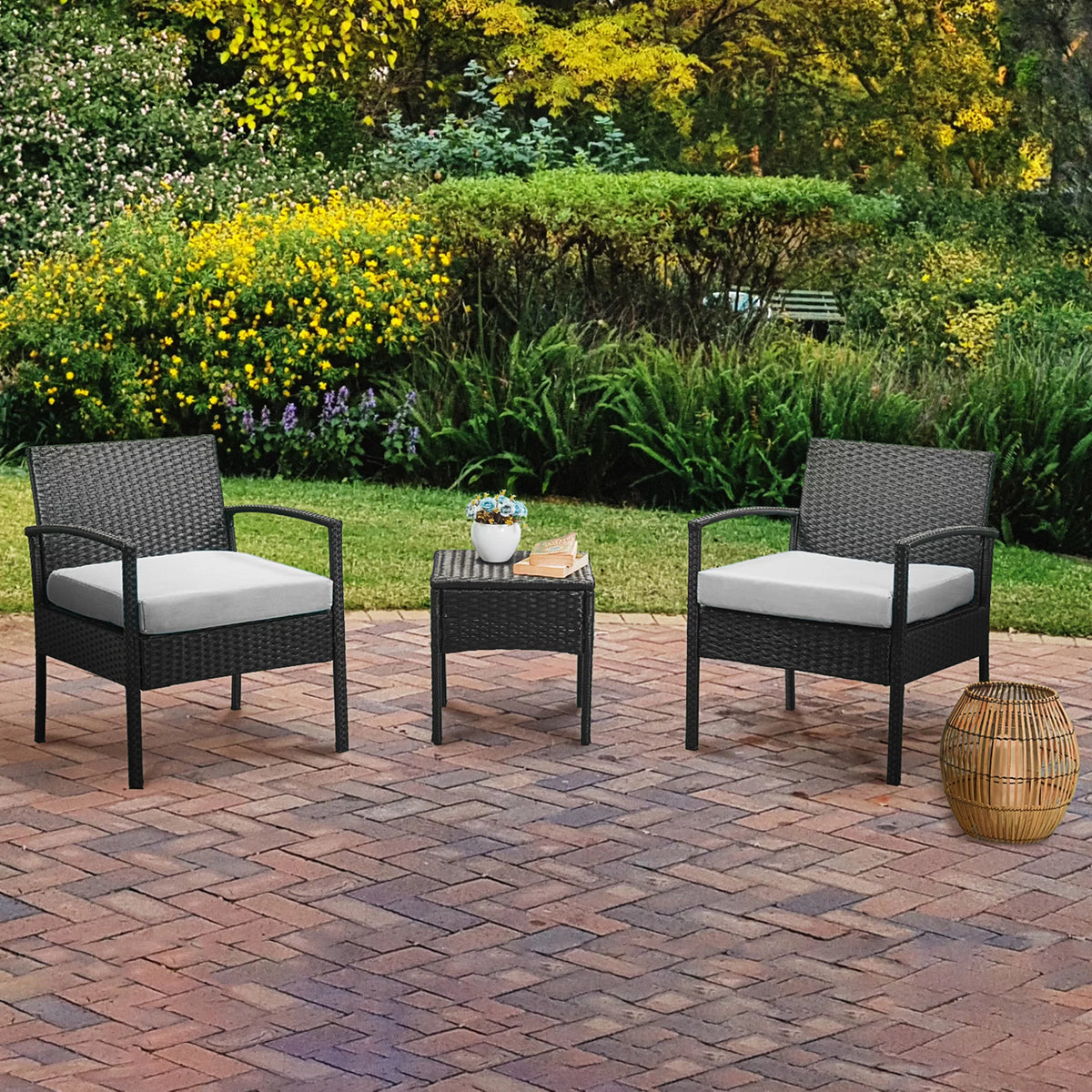 3 Pieces PE Rattan Wicker Chairs and Table Set W937210