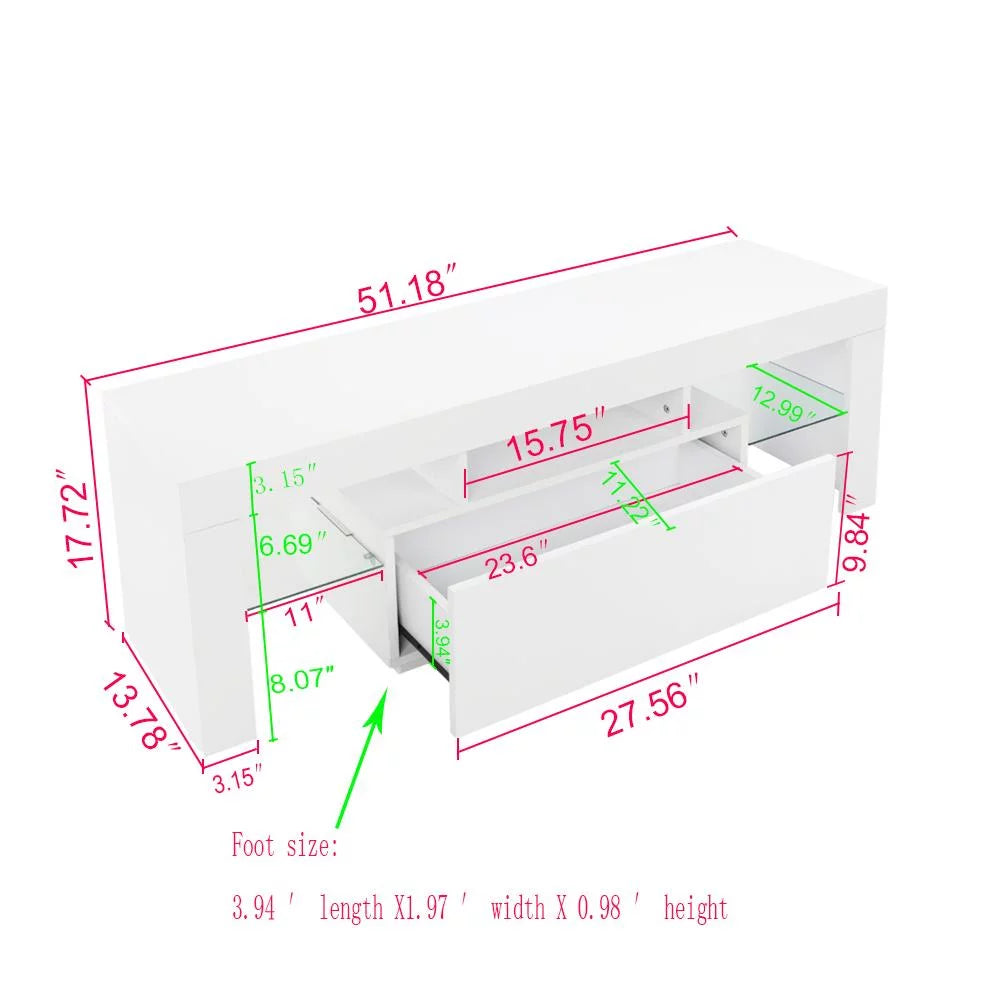 White High Gloss TV Stand with LED Shelf and Drawers D619