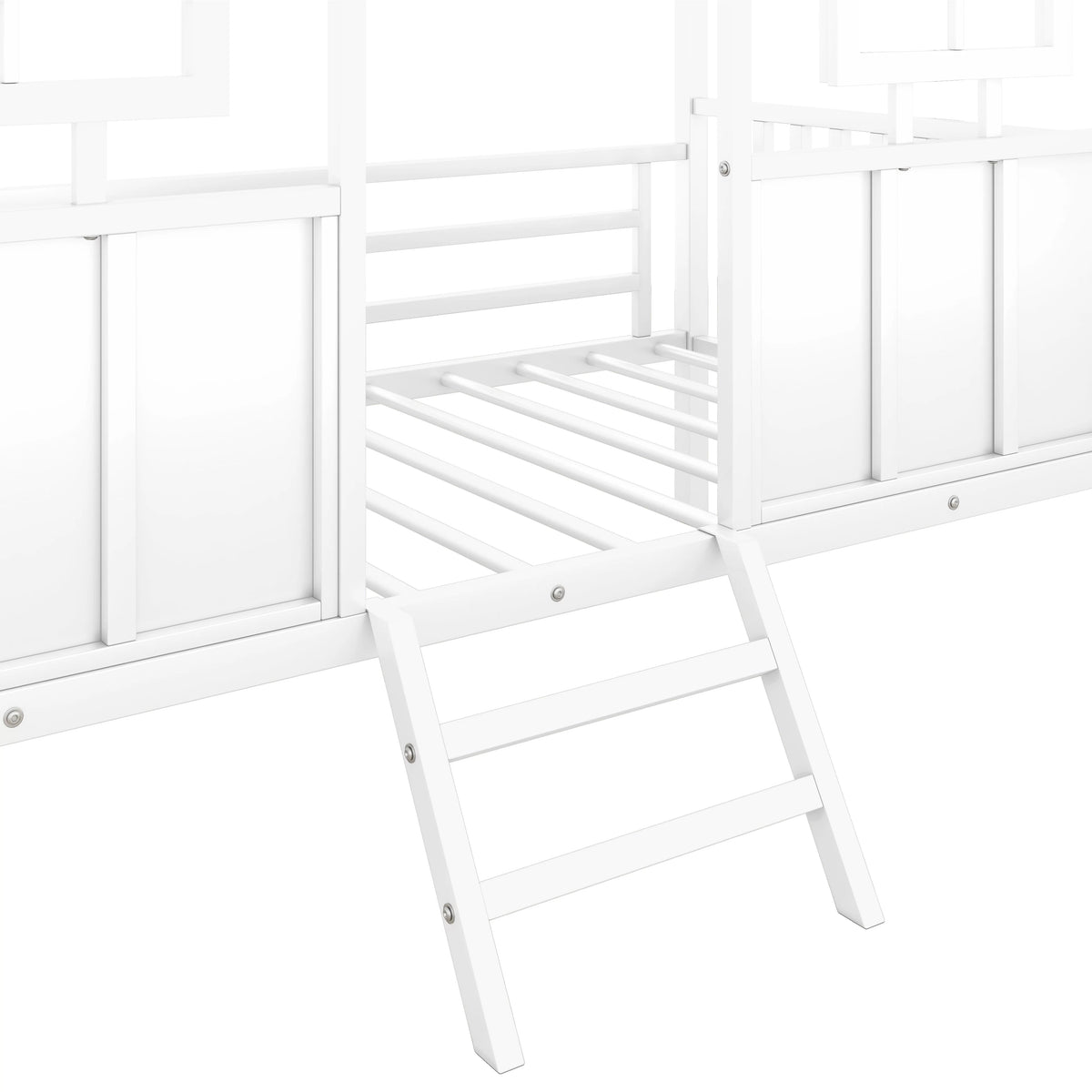 White Metal Twin Low Loft Bed with House-Shaped Roof and Window Z4800