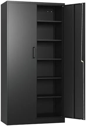 Metal Cabinet with Drawers 71" Locking Steel Cabinet with Doors and Shelves White 2 Drawers Y160710